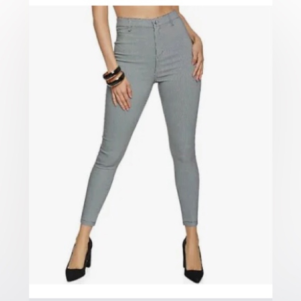 SHINESTAR Houndstooth Mid-Rise Skinny Trouser Pants